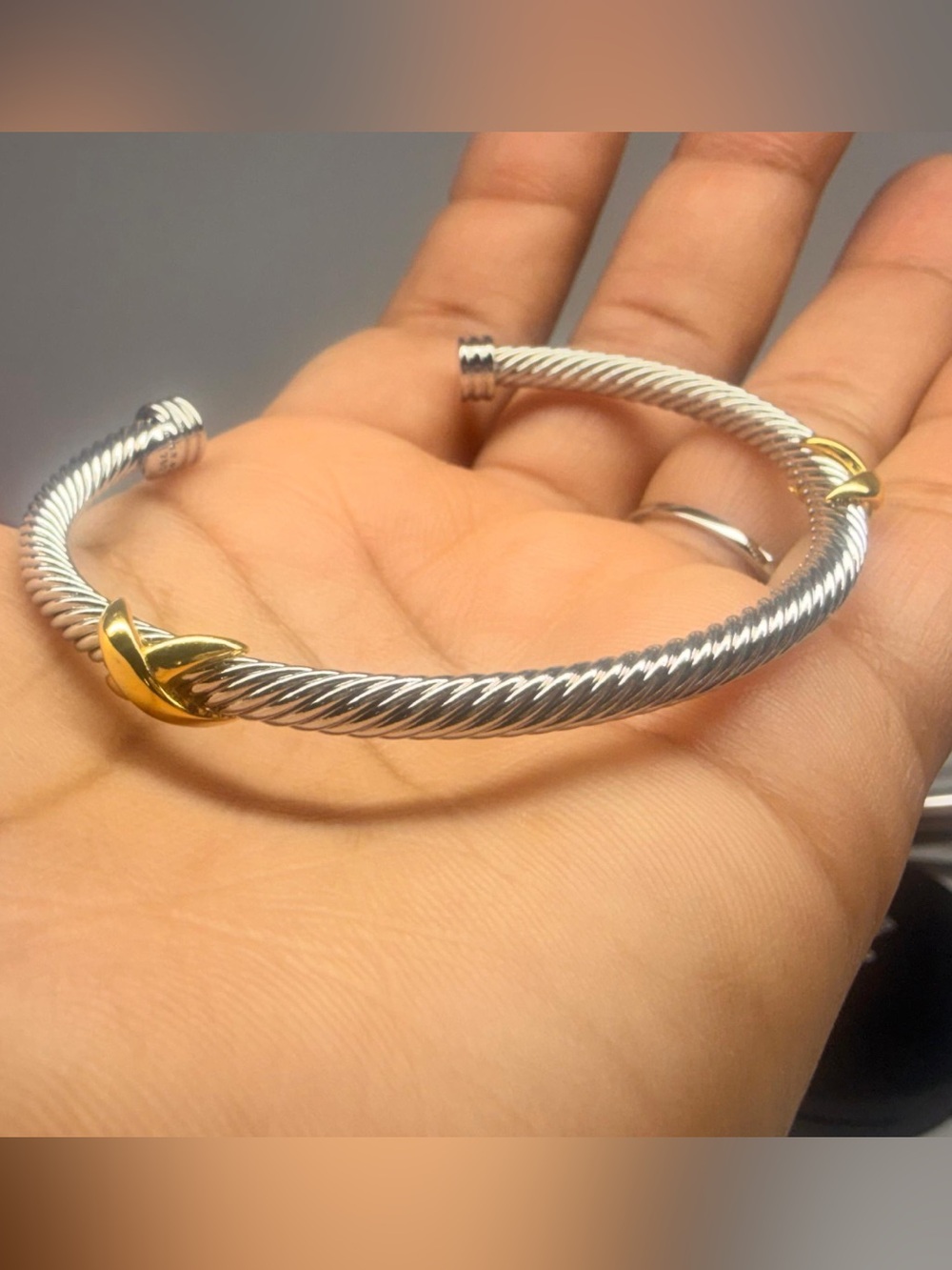 David Yurman Two-Tone Cable Cuff Bracelet in Silver and Gold Vermeil - 4mm